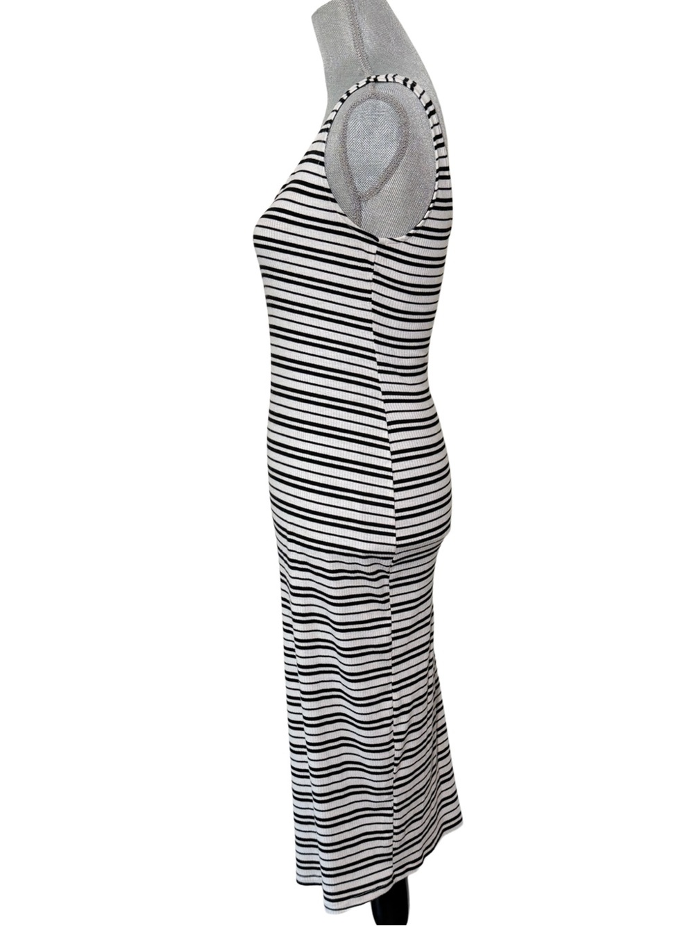 Sleeveless Striped Ribbed ankle length maxi Dress women small 4 stretch coastal - Picture 3 of 7